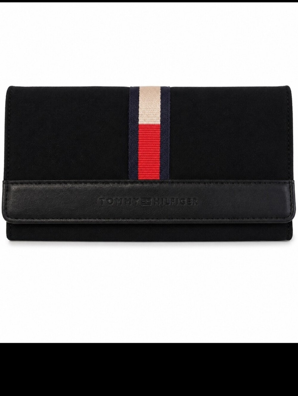 Tommy Hilfiger Black Travel Wallet Organizer Clutch Red White Blue Stripe OS